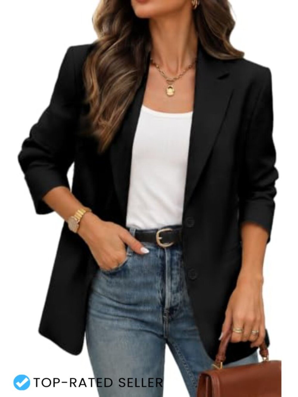 Boyfriend Fit Blazer Notch Lapel Pockets Business Casual Jacket